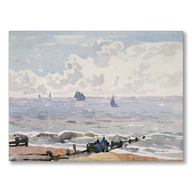 Seascape with boats Greetings Card by Thomas Churchyard