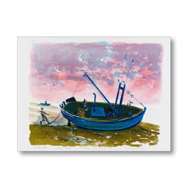 Greetings Card of Blue Boat at Aldeburgh Beach, 1999 by Bernard Cheese