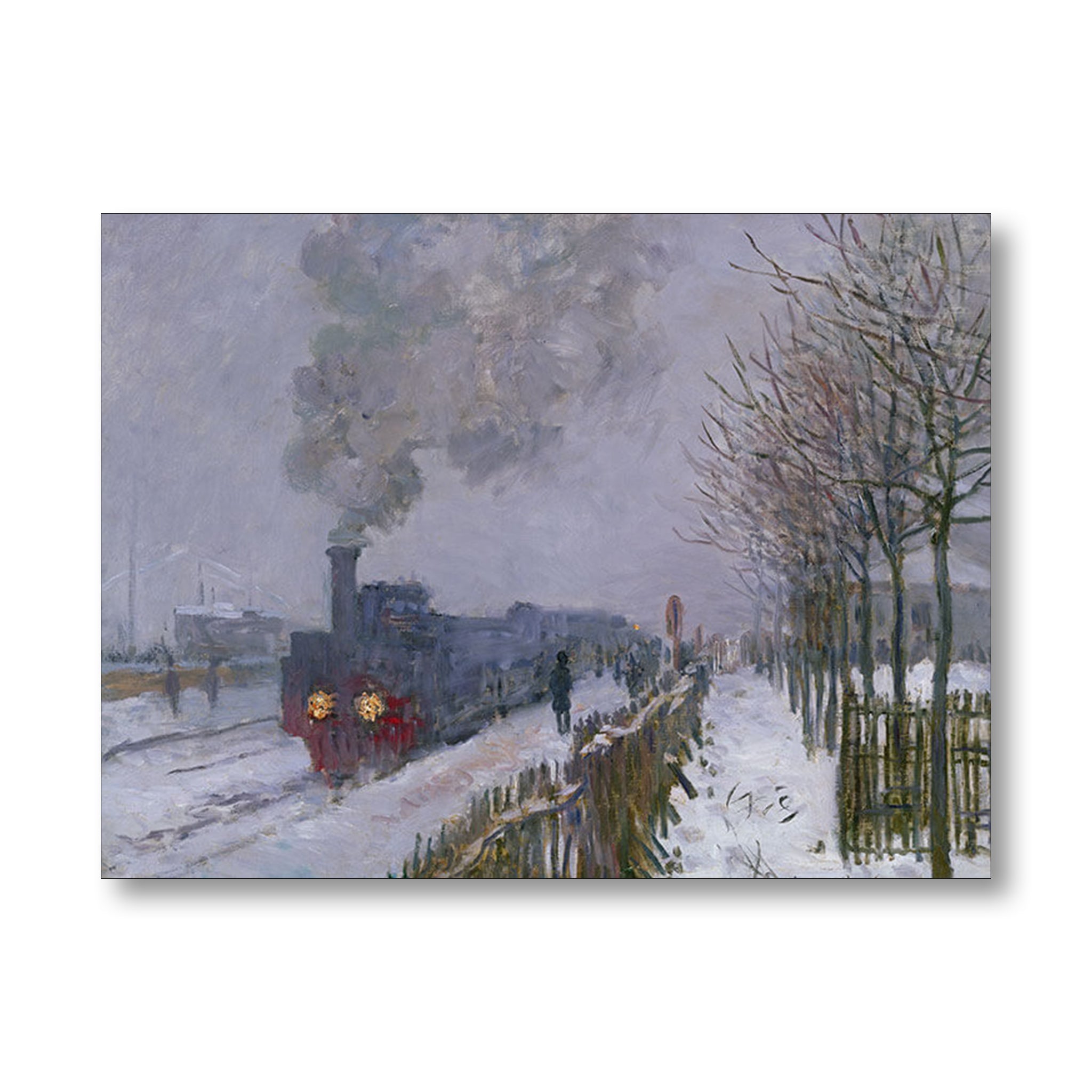 Christmas Card of train in the snow by Monet
