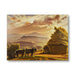 Greeting Card of rustic scene of malvern hills with corn stacks and horses and carts