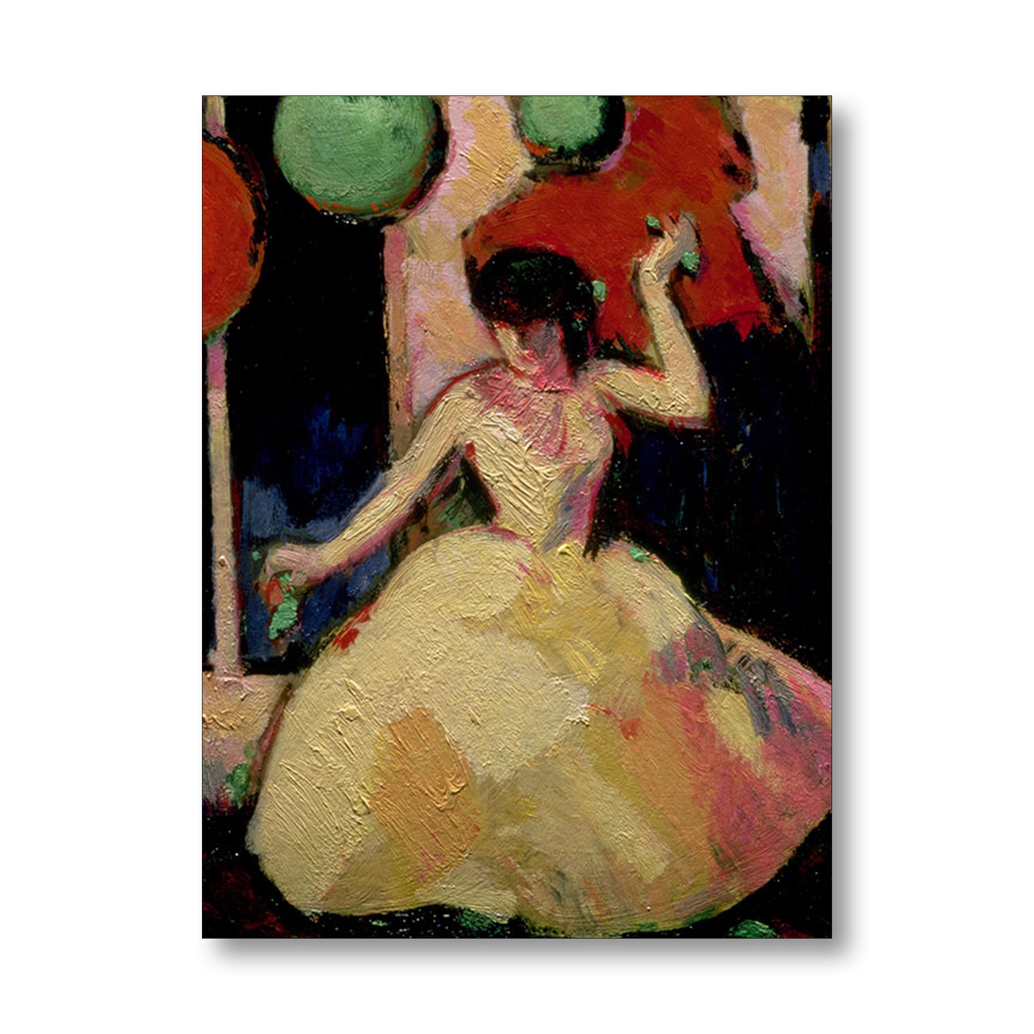 abstract colourful painting of woman in long dress