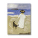 Abstract of woman with dog on beach with sea and sun