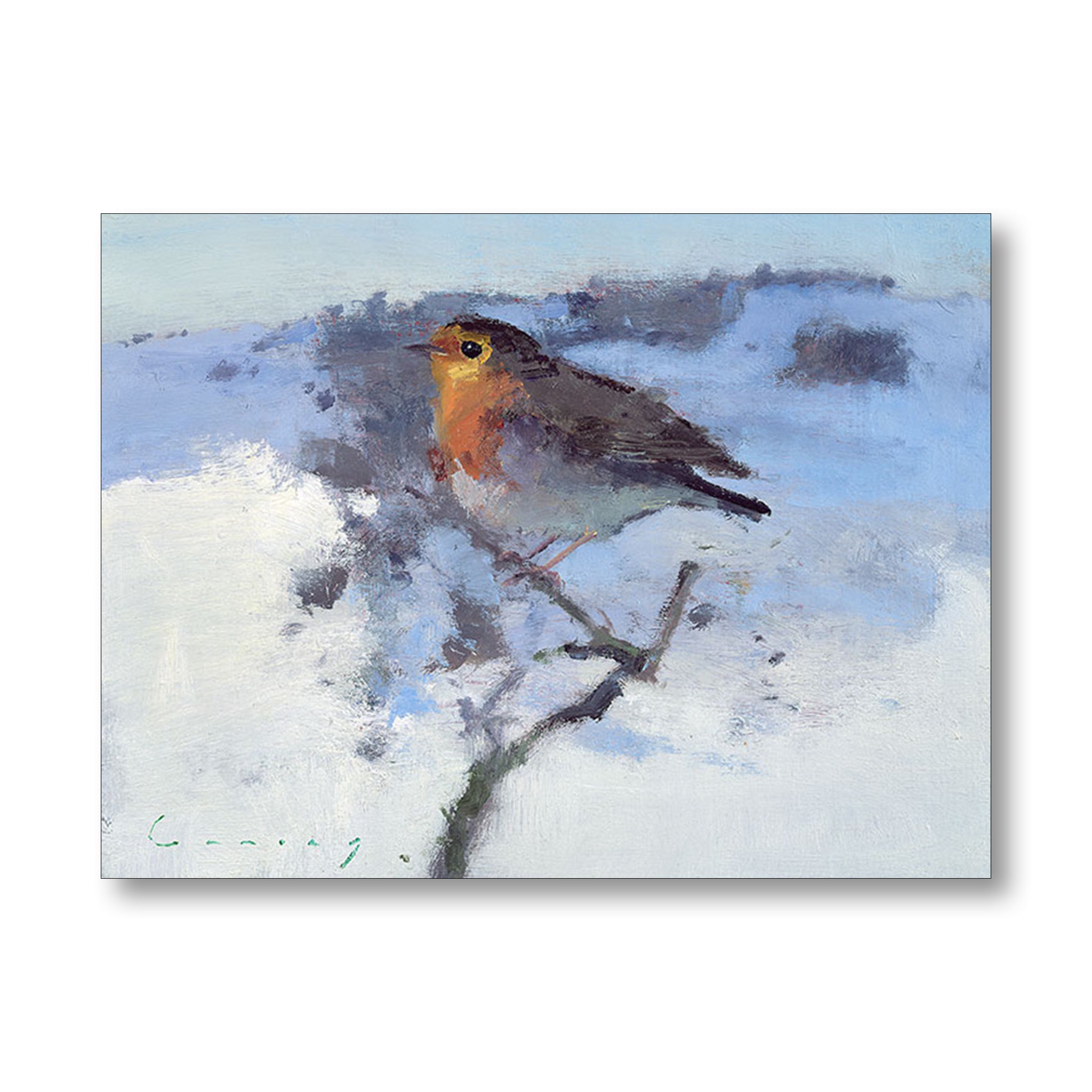 Image of greeting card featuring a robin the snow