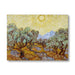 Painting of olive trees with a bright yellow sky, likely by Van Gogh
