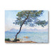 Painting of a tree by the sea with mountains in the background by Monet