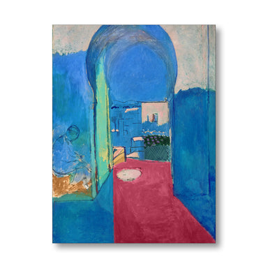 Colorful abstract painting of casbah with blue archway and pink floor by Henri Matisse