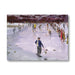 Painting of people playing curling on a frozen lake. 