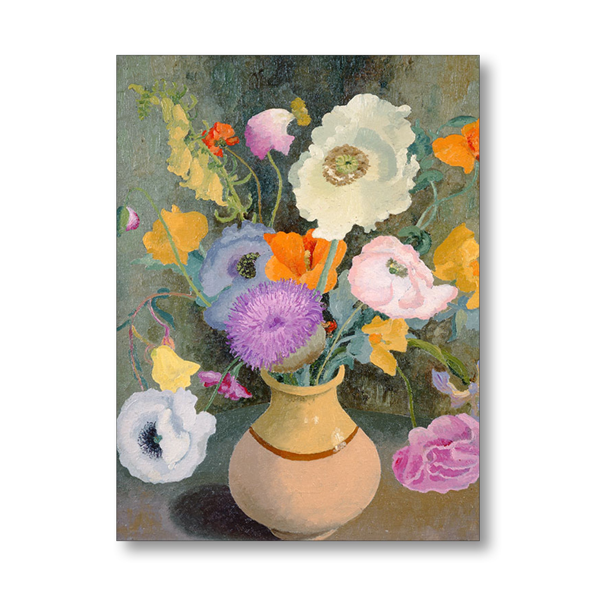 Floral painting with a vase of flowers on a textured background