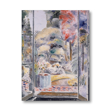 Abstract painting with swirling colors and textures on a white background