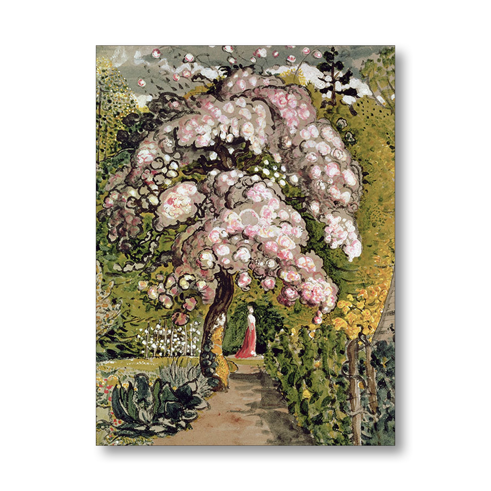 Floral archway in a garden with people in the background