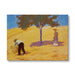 Painting of two people in a field with a tree, on a white background