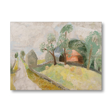 Painting of a landscape with trees and a path on a white background