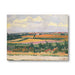 A landscape painting print showing a rural field scene with yellow and orange crops, green trees, distant houses, and a cloudy sky, presented against a plain white background.