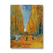 A vertical canvas print of an impressionist painting depicting a tree-lined path in autumn, with golden yellow and orange trees, a blue-gray sky, and small figures walking along the path. The canvas is shown against a plain white background with a subtle drop shadow.