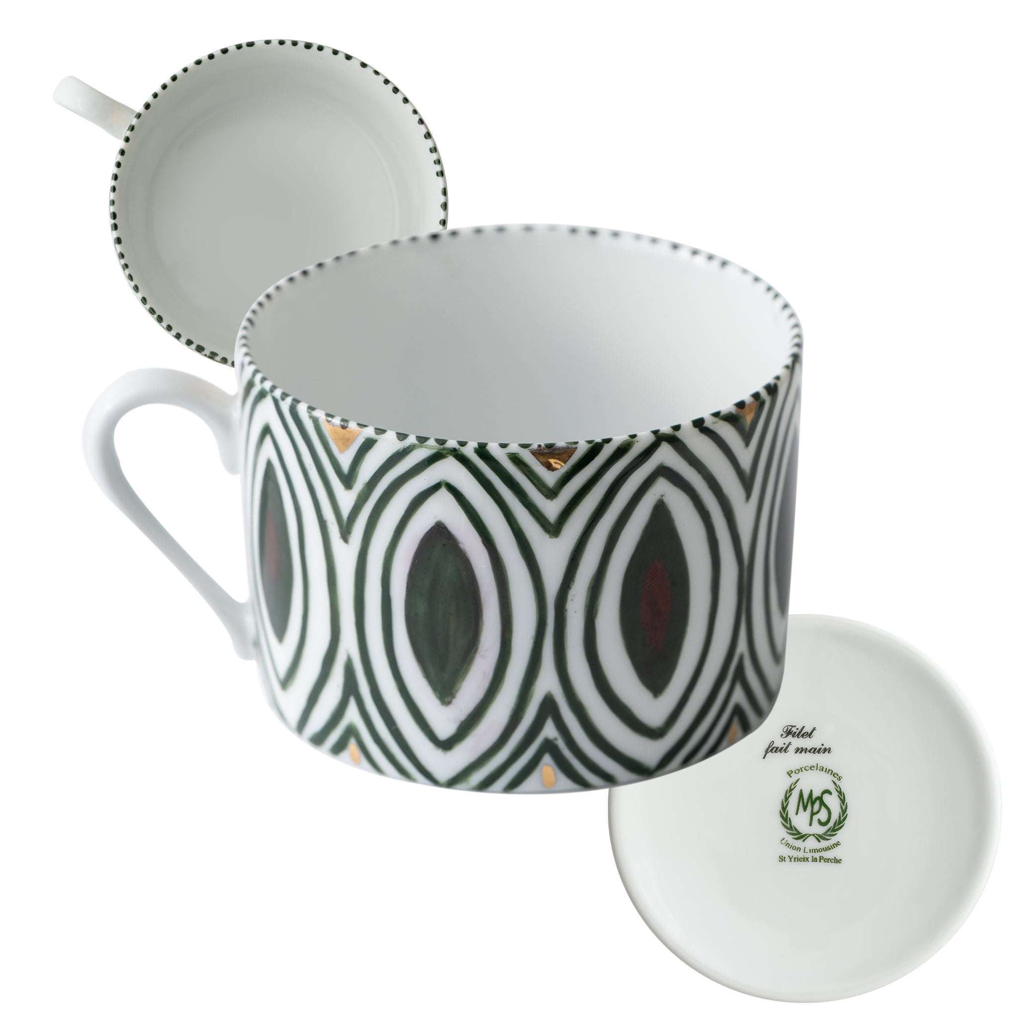 Amande Tea Cup & Saucer - Colour Vert Foncé