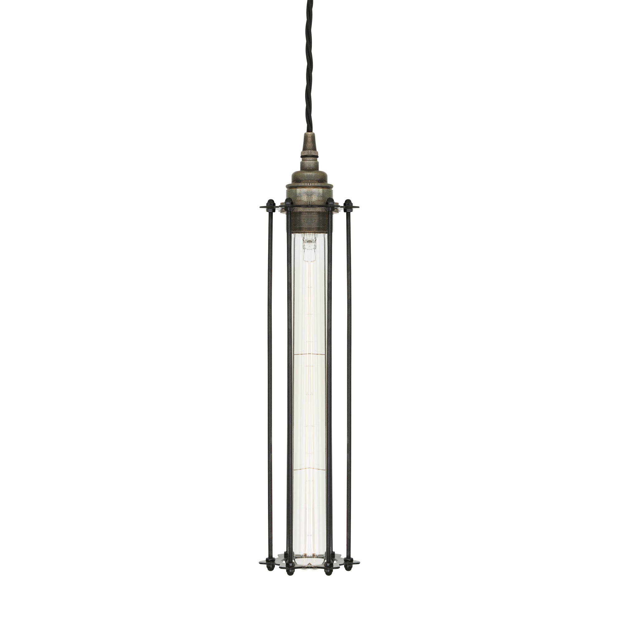 Beirut Pendant in Antique Siver with Black Cage