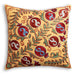 Suzani Silk Embroidered Stylised Floral Patterned Scatter Cushion on gold background with red, blue and green floral motifs