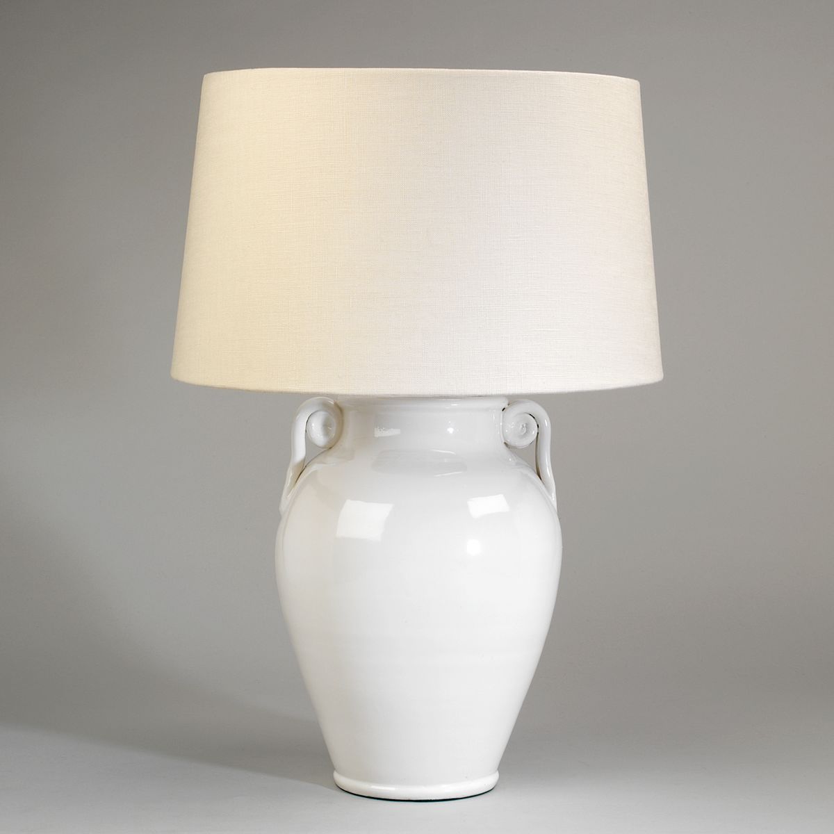 White Ceramic Vase Table Lamp with Laminated Linen Lampshade
