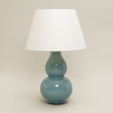 Gourd Shaped Vase Table Lamp in Crackled Duck Egg Blue with Linen Laminated Lampshade