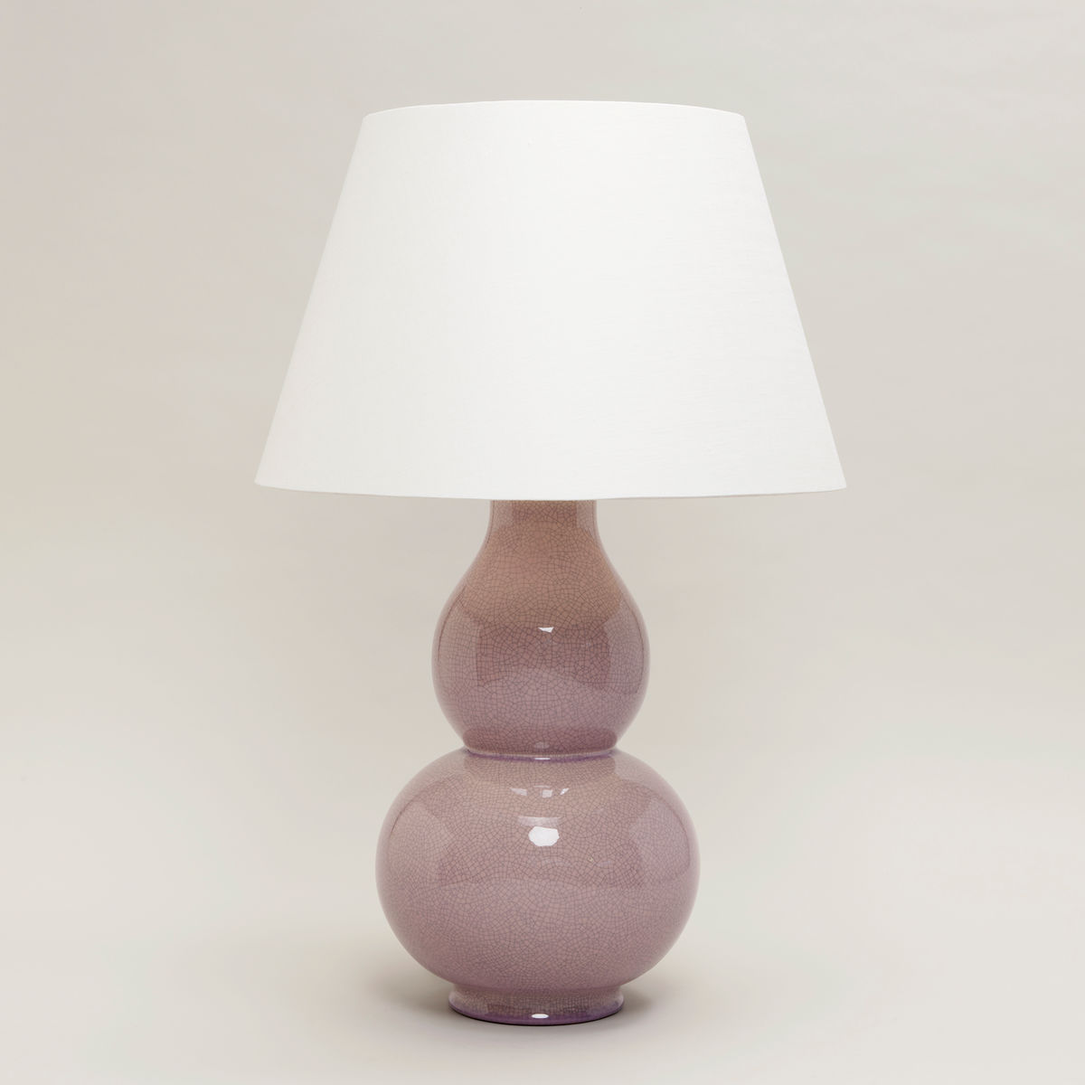 Gourd Shaped Vase Table Lamp in Crackled Dusky Rose Pink with Linen Laminated Lampshade
