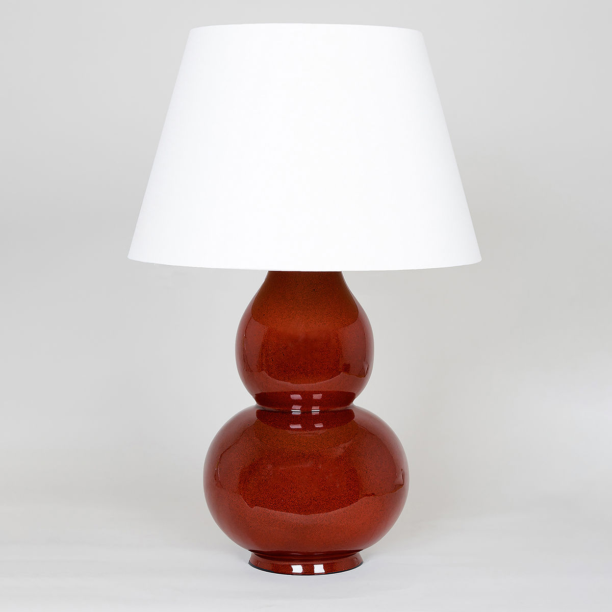 Gourd Shaped Vase Table Lamp in Sang de Boeuf Red with Linen Laminated Lampshade