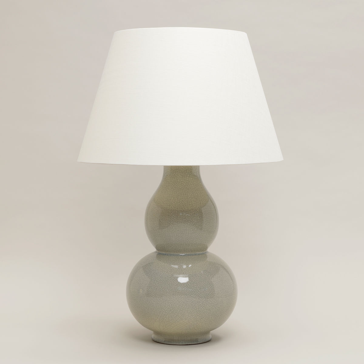 Gourd Shaped Vase Table Lamp in Crackled Stone Colour with Linen Laminated Lampshade