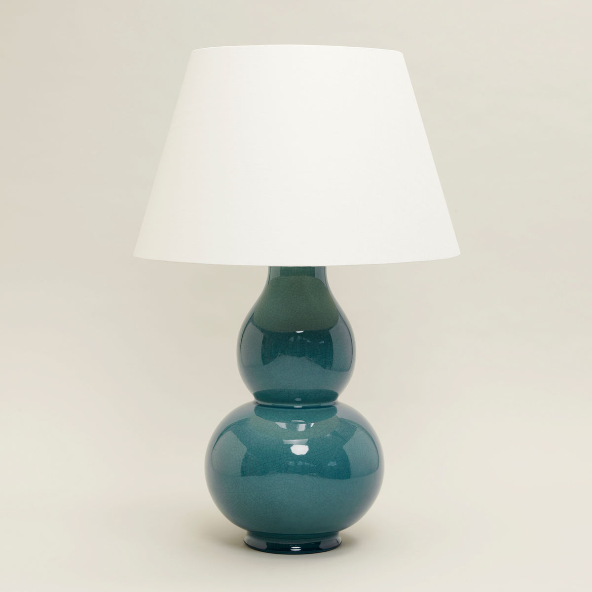 Gourd Shaped Vase Table Lamp in Crackled Teal Green with Linen Laminated Lampshade
