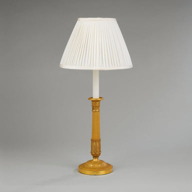 Gilt French Empire Style Candlestick with Pleated Silk Lampshade