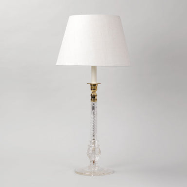 Brass and Glass Candlestick Table Lamp with Laminated Linen Lampshade
