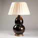 Gourd Vase Table Lamp - Glazed Ceramic, Crackled Tortoiseshell Finish and Brass Base with Box Pleated Silk Lampshade