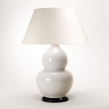 Gourd Shaped Vase Table Lamp - Glazed Ceramic, Crackled White and Black Base with Linen Laminated Lampshade