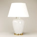 Melon Shaped Vase Table Lamp in Crackled White and Brass Base with Linen Laminated Lampshade