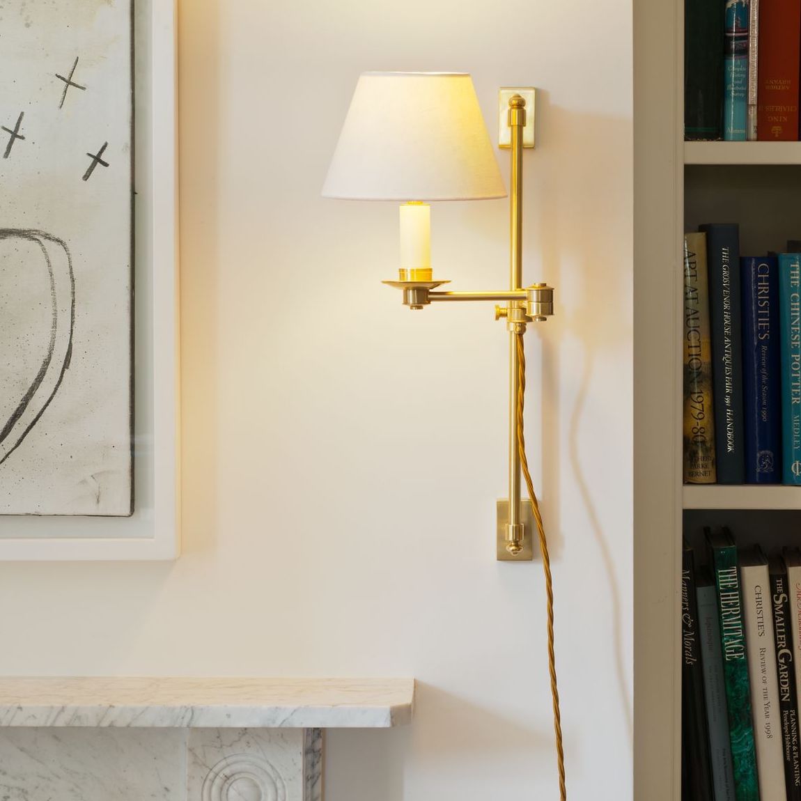 Oban Rise and Fall Wall Light-Polished Brass-Context | Nicholas Engert Interiors
